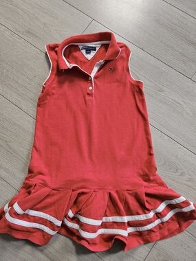 Tommy Hilfiger Girls Red Sleeveless Polo Dress Pleated Skirt Size 7🩷